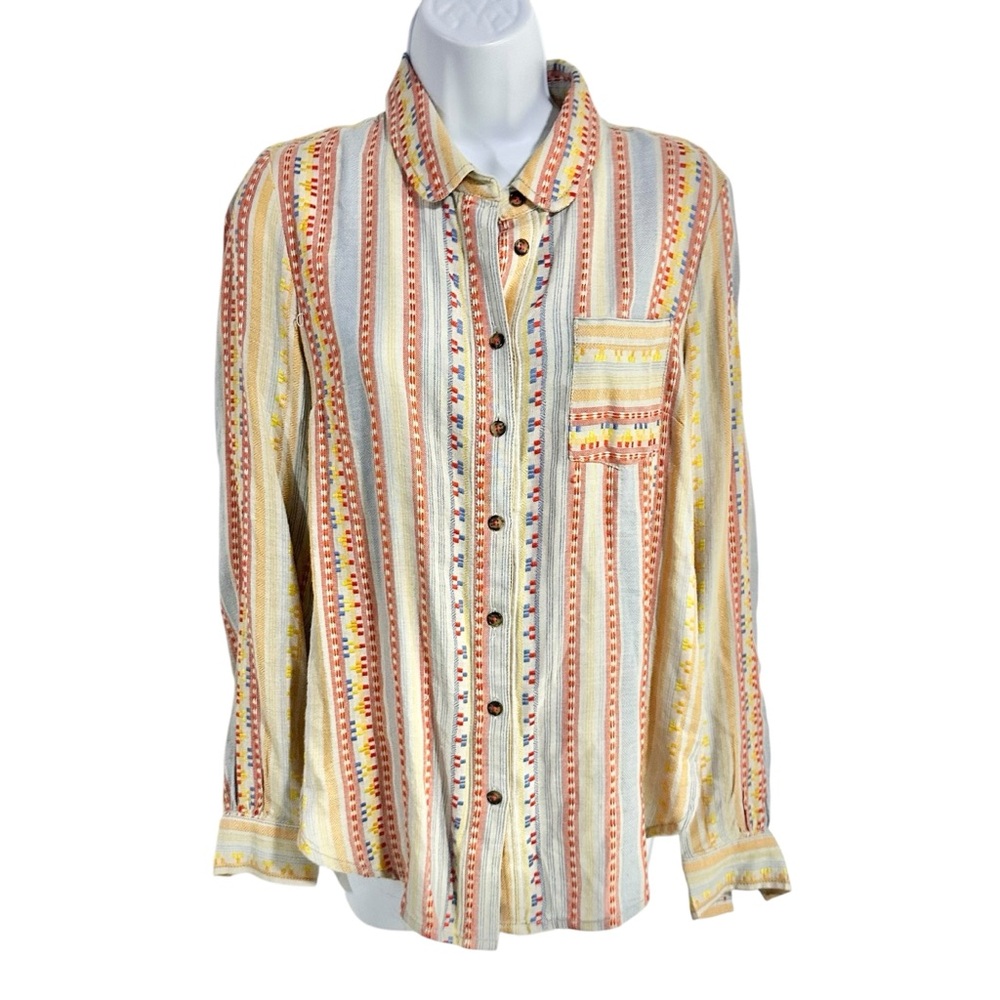 Anthropologie Mademoiselle Striped Multicolor Button-Up Shirt Size 4 - Picture 3 of 7
